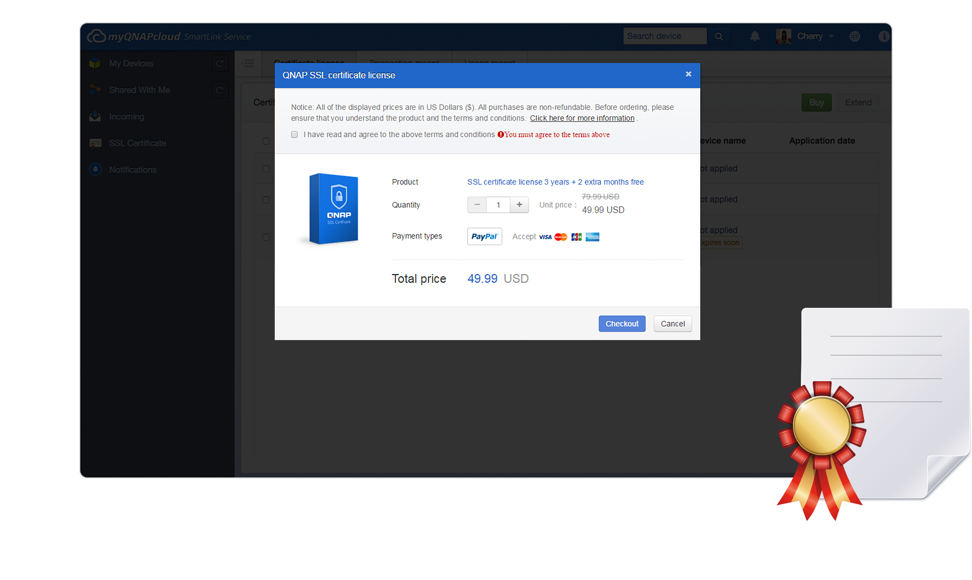 myQNAPcloud SSL certificate